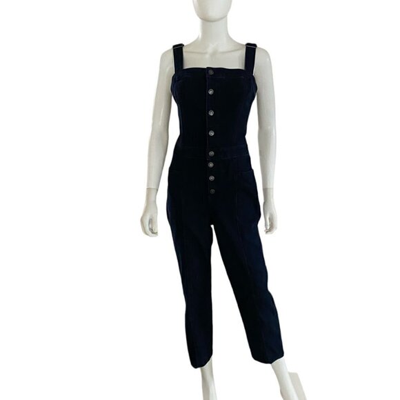 NWT Express Button Front Dark Wash Overalls 10 - Picture 1 of 9